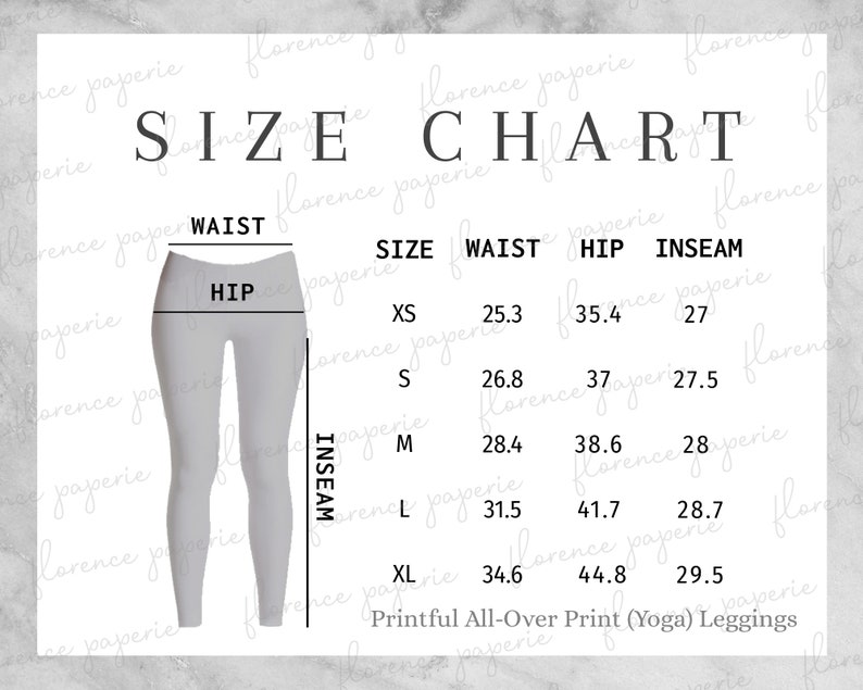 Printful Women Leggings Size Chart, All-over Print Leggings for Women ...