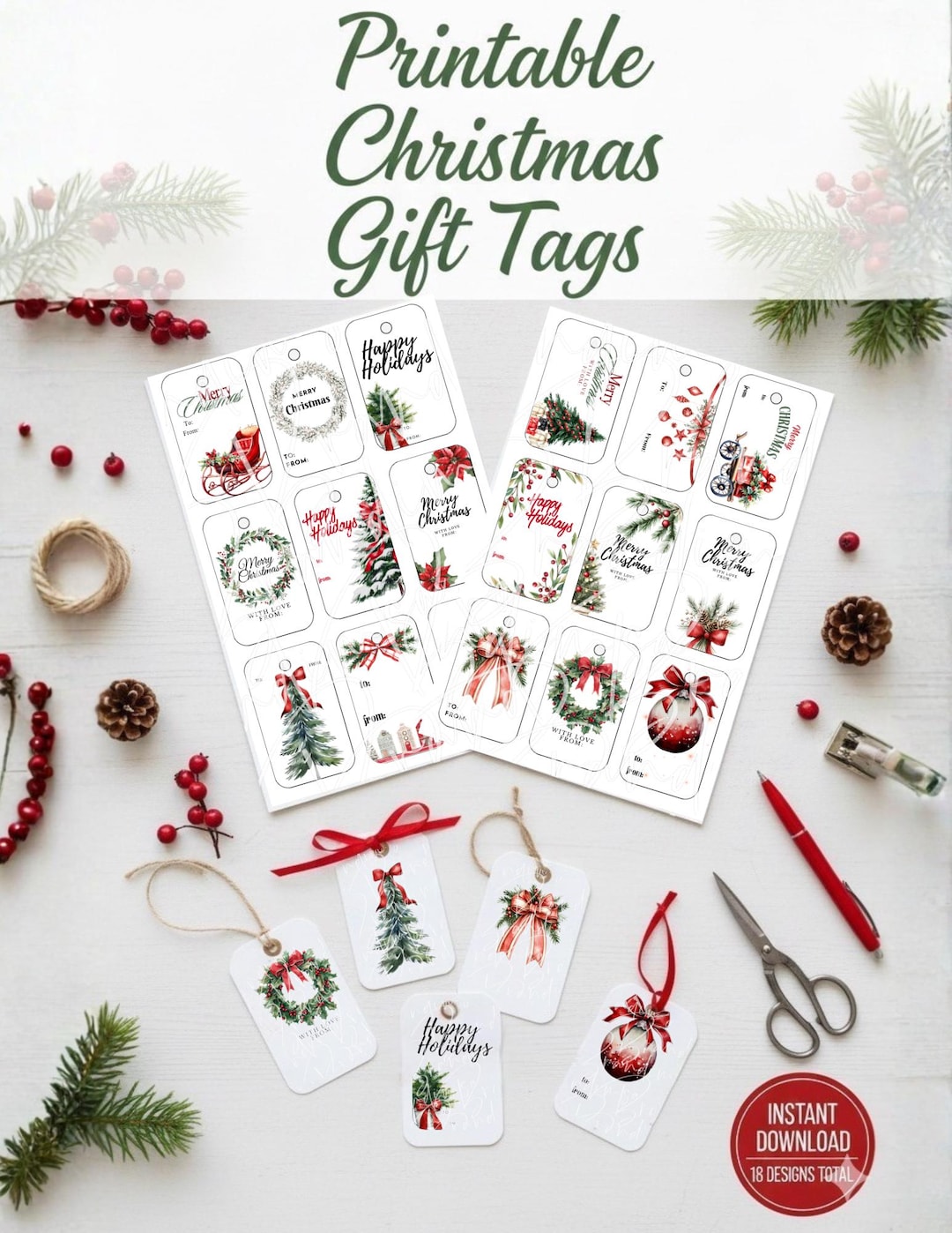 Christmas Gift Tags | Printable Holiday Present Labels, 18 Unique ...