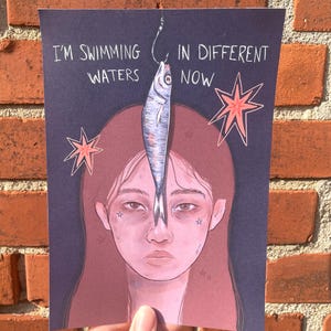 Impressão artística de garota peixe | Impressão A5, decoração de parede, arte de parede, cartão postal, ilustração, arte original,