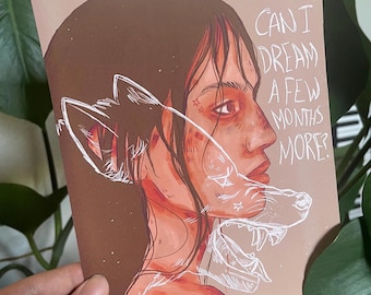 Wolf Girl Art Print: Dreamy Illustration, Colorful Wall Decor (A5)