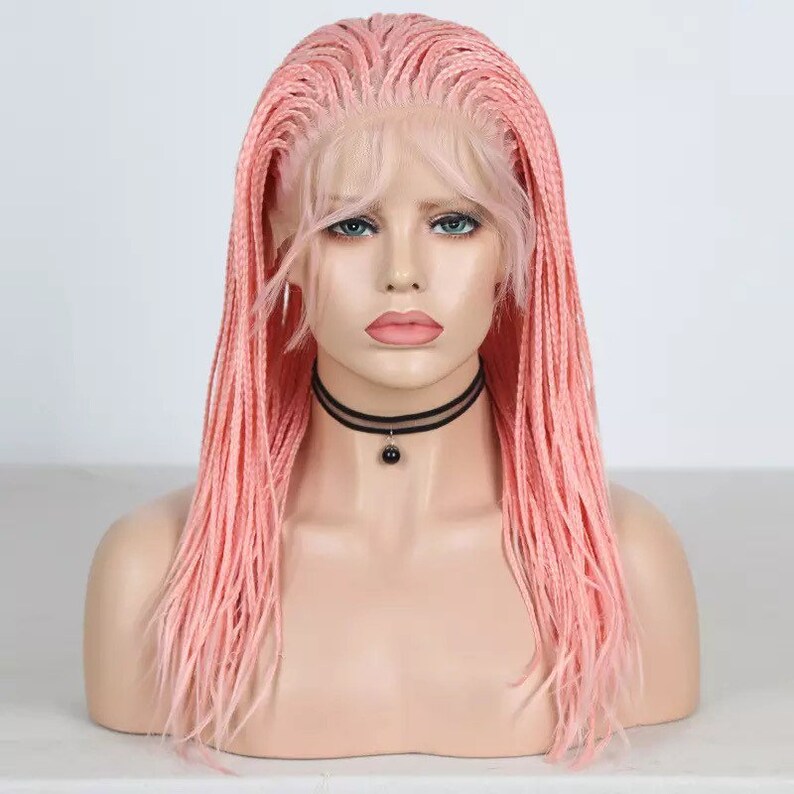 Braided Wigs Box Braids Braided Pink Wig With Baby Hair Etsy