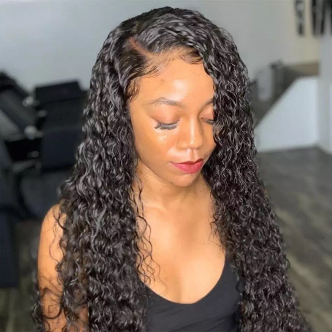 30 32 34 36 38 40 Inch deep wave wig Curly Lace Front Human | Etsy