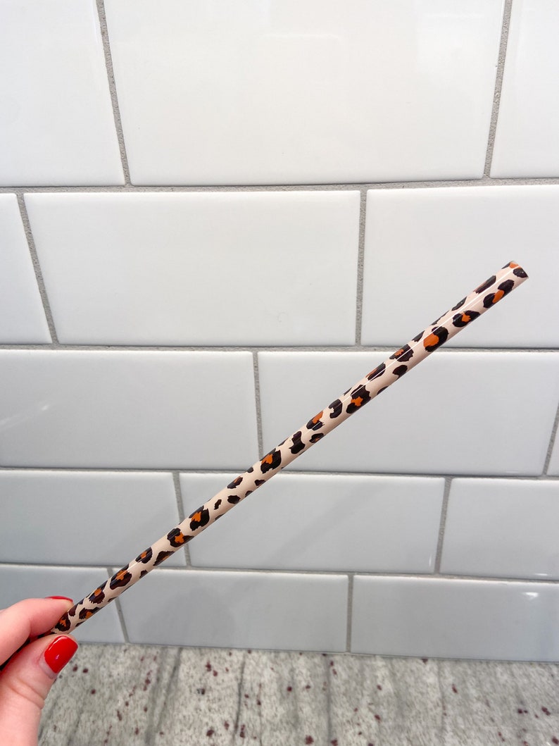 Animal Print 10\u201d Plastic Straw for Tumblers Leopard Cheetah Print Reusable Straw