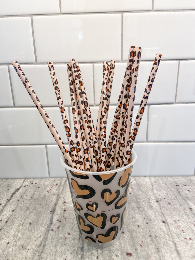 Animal Print 10\u201d Plastic Straw for Tumblers Leopard Cheetah Print Reusable Straw