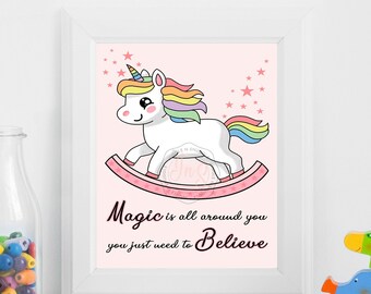 Unicorn Wall Art Print, Unicorn Nursery Art, Girls Room Art, Girl Bedroom, Unicorn Printable, Pink Nursery, Girl Bedroom Downloadable Art