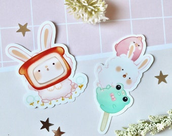 Breaded Bunny Stickers, Bread and Dango, Cute and Kawaii Stationery, Notebook Laptop Bottle Laminated Stickers, Soffi the Rabbit