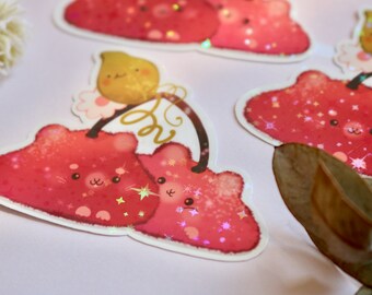 Hamster Cherries Sticker, Magical Fruit, Cute and Kawaii Stationery, Notebook Laptop Bottle Laminated Stickers