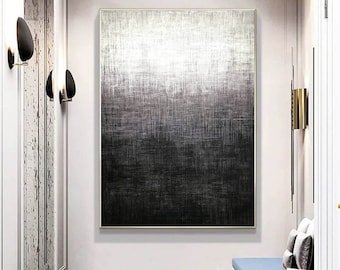 large abstract wall art, original acrylic paintings on canvas, black and white painting, contemporary wall art, textured painting A091