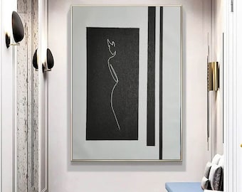 black and white painting, extra large wall art abstract, original abstract painting on canvas, large canvas art, oversized abstract art A083