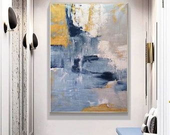 large abstract canvas art, modern abstract painting original artwork , blue canvas painting, original canvas art, living room painting A154