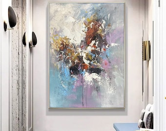 arte de pared extra grande, gran pintura abstracta, gran arte de pared de lienzo, pintura al óleo abstracta original, pintura colorida sobre lienzo A270