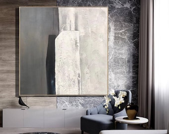 originele olieverfschilderij abstract, grijs schilderij op canvas, grote abstracte canvas kunst, minimalistische kunst aan de muur abstract, getextureerd schilderij A343