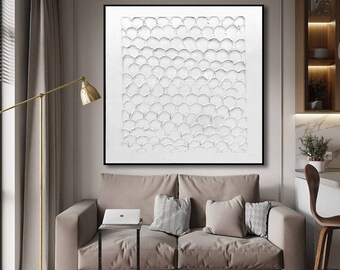 white painting, large canvas wall art, original abstract oil painting,  extra large abstract art, 3D textured painting, minimalist art A300
