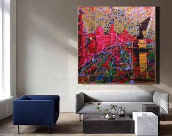 modern abstract painting on canvas, large abstract wall art, original oil painting on canvas, living room wall art, red painting A344