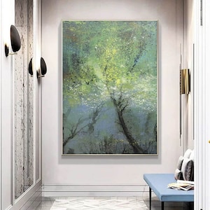 large green abstract painting canvas original,abstract painting landscape,tree painting,abstract acrylic painting,large canvas wall art A158