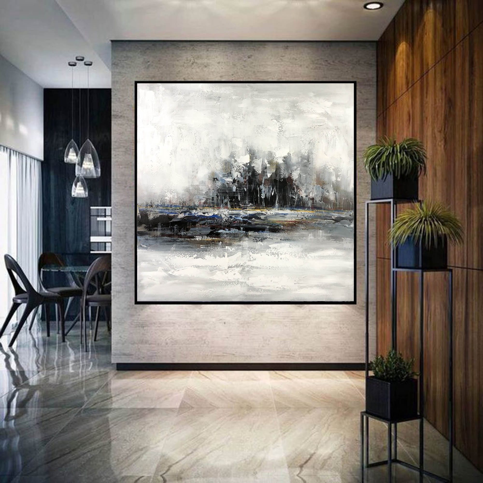 Schwarz und weiß Malerei auf Leinwand, große abstrakte Wandkunst, originalGemälde auf Leinwand