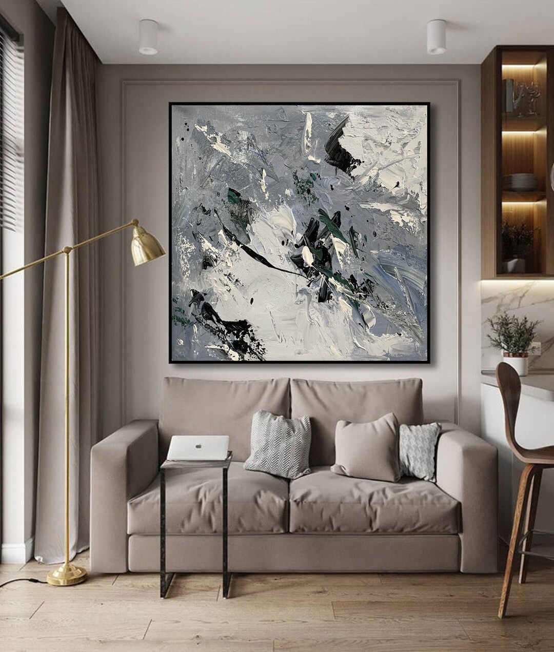 Large Abstract Painting Grey Painting on Canvas Extra Large Etsy