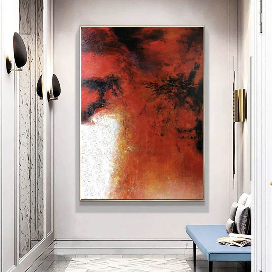Large Red Orange White Abstract Painting – Textured Modern Original ...