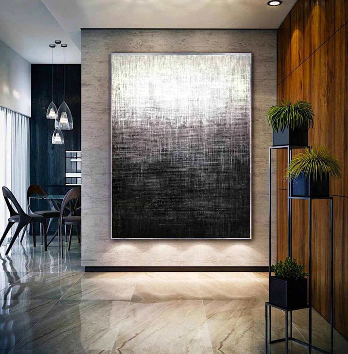 Large abstract wall art original black and white painting Etsy