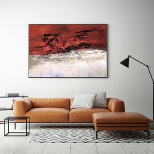 extra large wall art canvas, oversized abstract painting, large canvas art, modern red abstract painting on canvas, original artwork A118