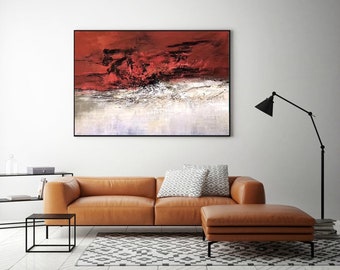 extra große Wandkunst Leinwand, übergroße abstrakte Malerei, große Leinwand Kunst, moderne rote abstrakte Malerei auf Leinwand, original Kunstwerk A118