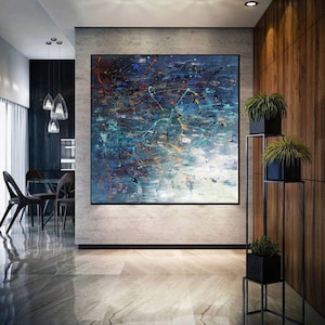 Abstract Paintings for Sale | Jackson Pollock Style | Paintings |  blue painting on canvas canvas painting drip wall art abstract A311