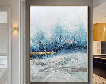 large abstract wall art,landscape painting canvas,oversized wall art,modern blue abstract painting,extra large wall art abstract A190