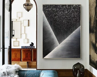 black painting on canvas, extra large wall art abstract, starry sky painting, modern abstract art, textured wall art, handmade painting A326