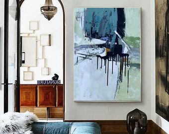 抽象パレットナイフ：大型の現代キャンバスウォールアート A039 - Etsy