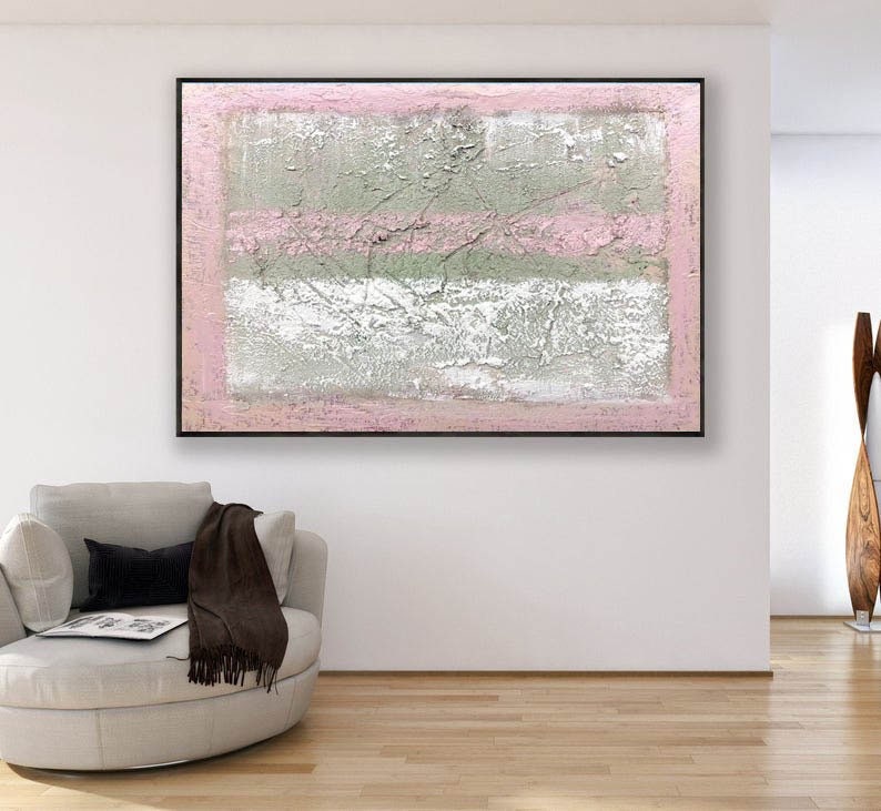Large Abstract Wall Art Pink Painting Rich Textured Wall Etsy