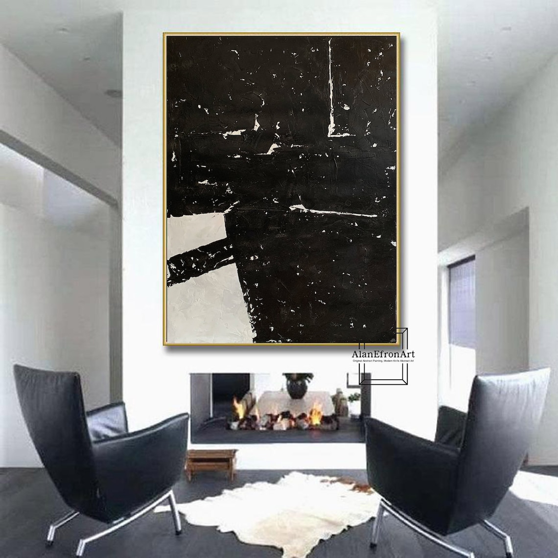 White and Black Painting Minimalist Wall Art Original White - Etsy