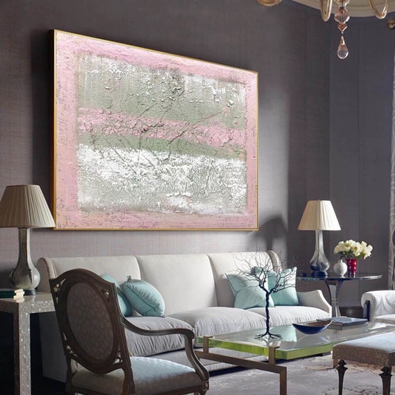 Large Abstract Wall Art, Pink & Green Painting on Canvas, Rich Textured Original Canvas Art, Modern Decor A207