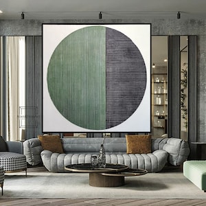 Large Minimalist Abstract Painting, Green White Minimalist Painting On Canvas, Textured Painting Abstract Art,Green & white abstract artA 49