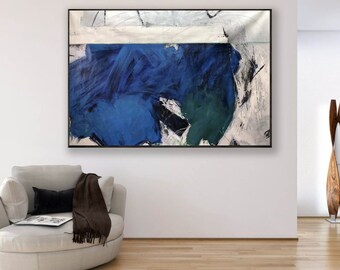 extra large canvas art,modern abstract wall art,navy blue abstract painting,large abstract painting on canvas,oversized wall art canvas A122