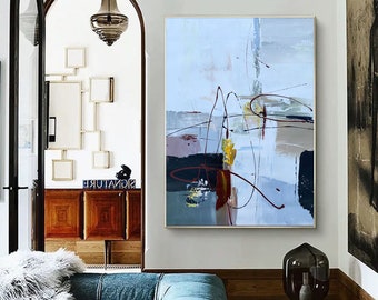 pintura abstracta moderna, arte de pared extra grande, gran lienzo de pintura abstracta original, arte de pared sobredimensionado enmarcado, pintura abstracta al óleo A048