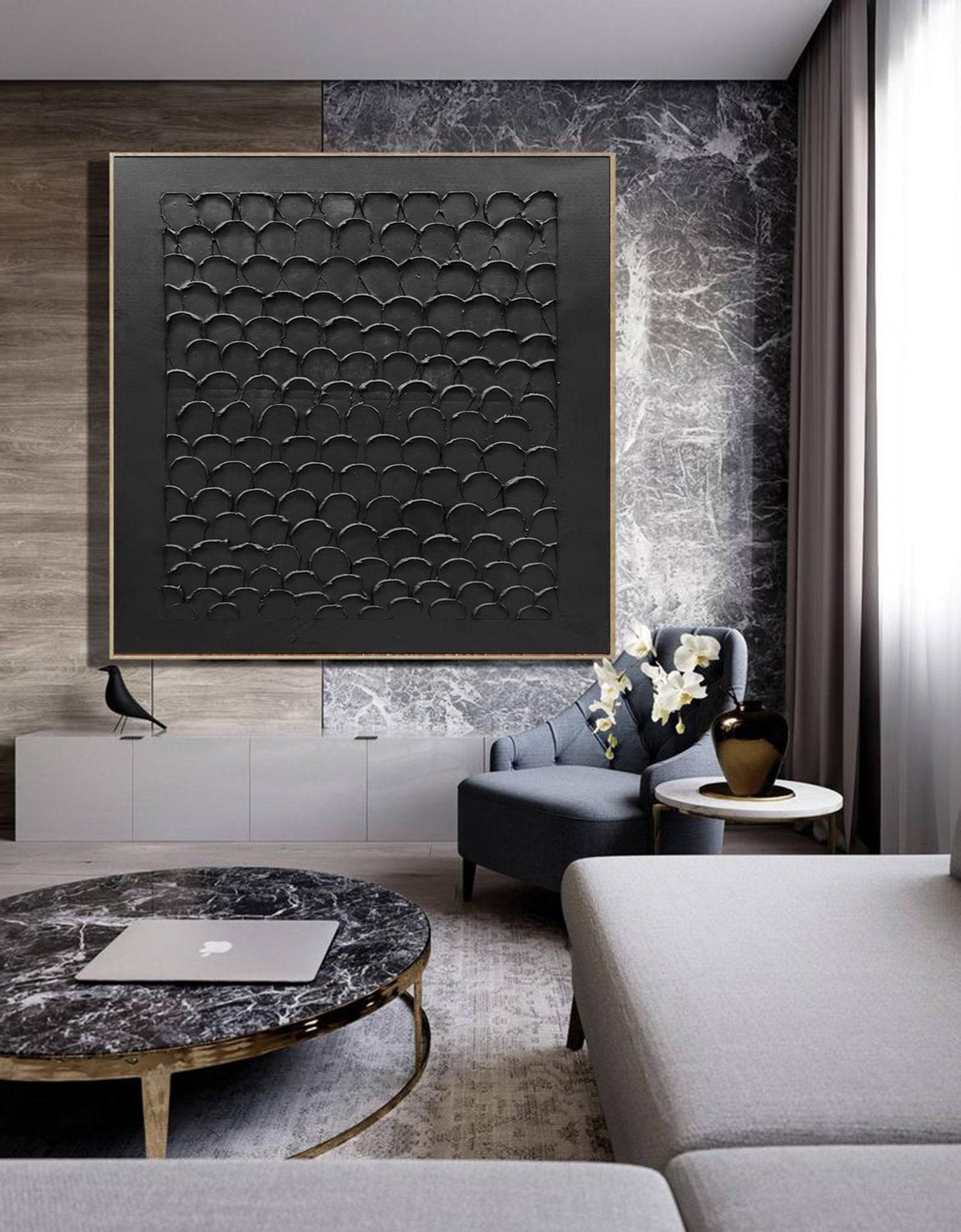 Große Leinwand Wandkunst sehr schwarze Malerei original Etsy