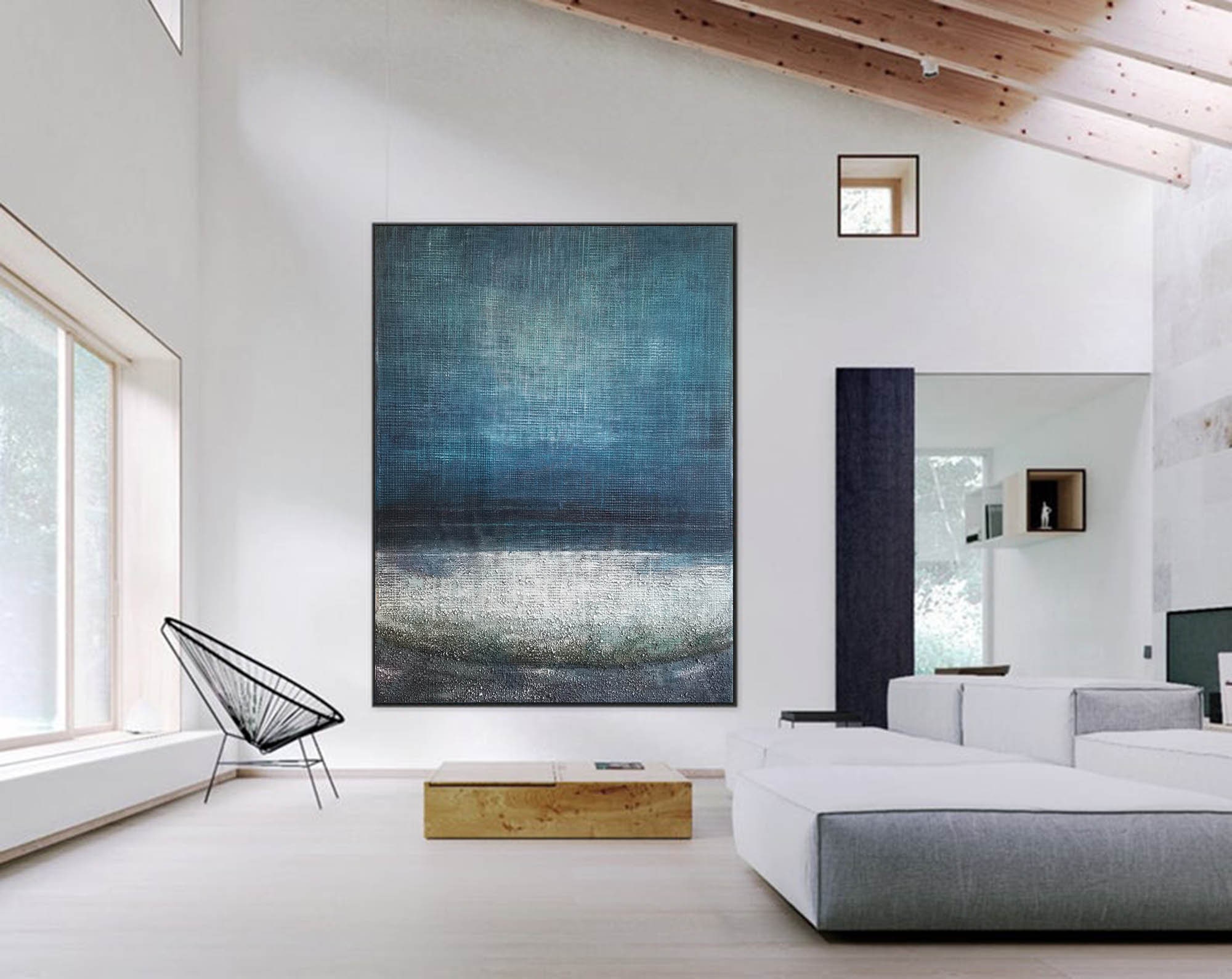 Large Canvas Wall Art Original Blue Painting Abstract Modern Etsy