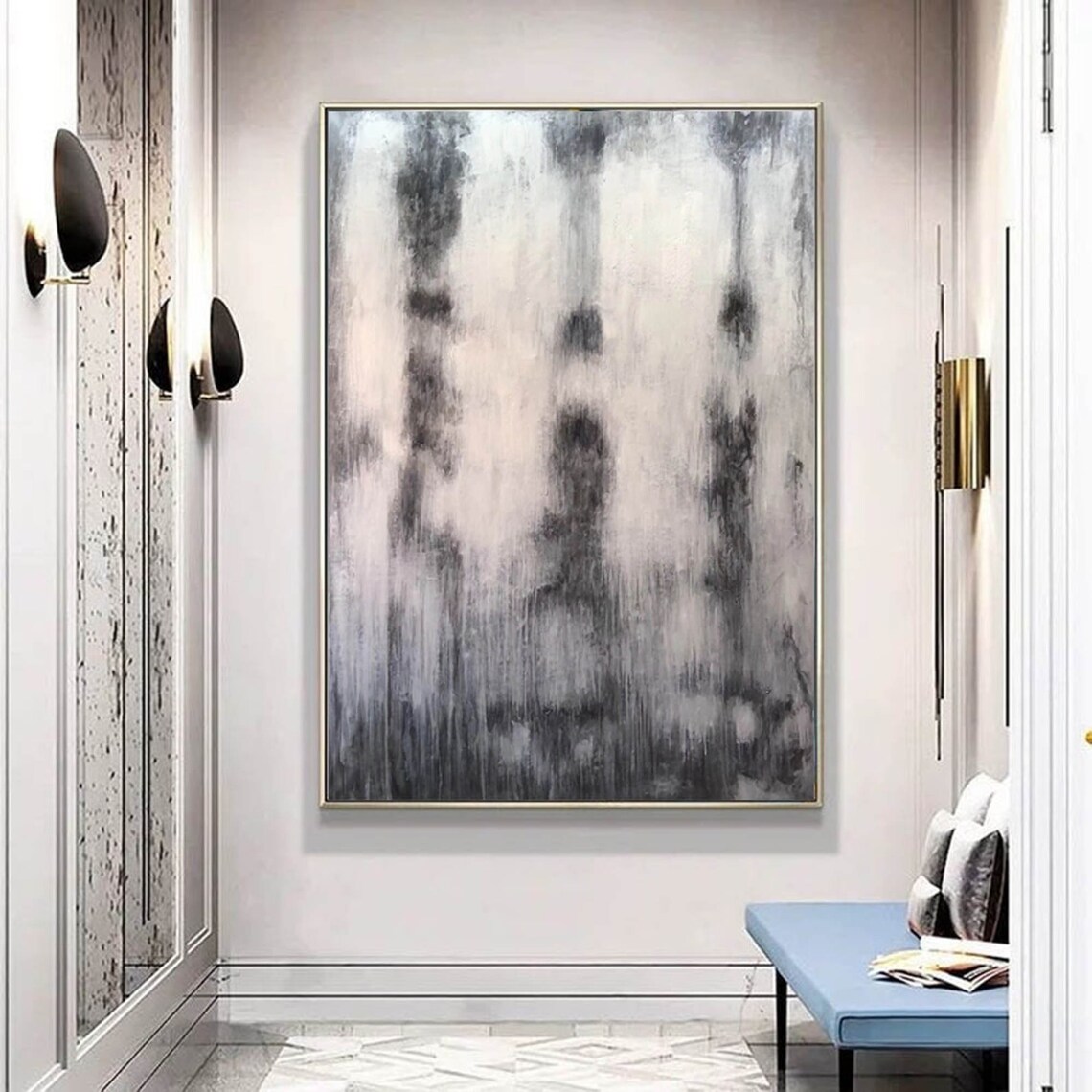 Large Abstract Painting Original, Black and White Wall Art, Abstract ...