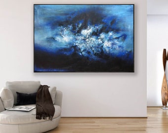 modern abstract painting original,extra large wall art canvas,navy blue abstract painting,large canvas art,oversized abstract painting A123