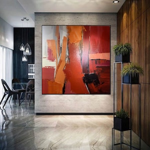 large abstract canvas art, modern abstract painting original, colorful red painting, large canvas wall art, modern abstract wall art A282