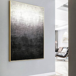 Contemporary Wall Art: Oversized Black White Abstract Oil Painting on Canvas AC091