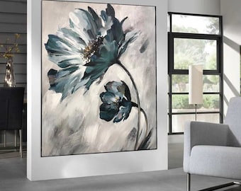 Extra Large Abstract Floral Oil Painting, Original Abstract Canvas Wall Art, Contemporary Flower Art A323
