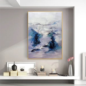 Abstract Blue Wall Art, blue abstract wall art, abstract original art canvas, extra large wall art landscape,contemporary painting A171