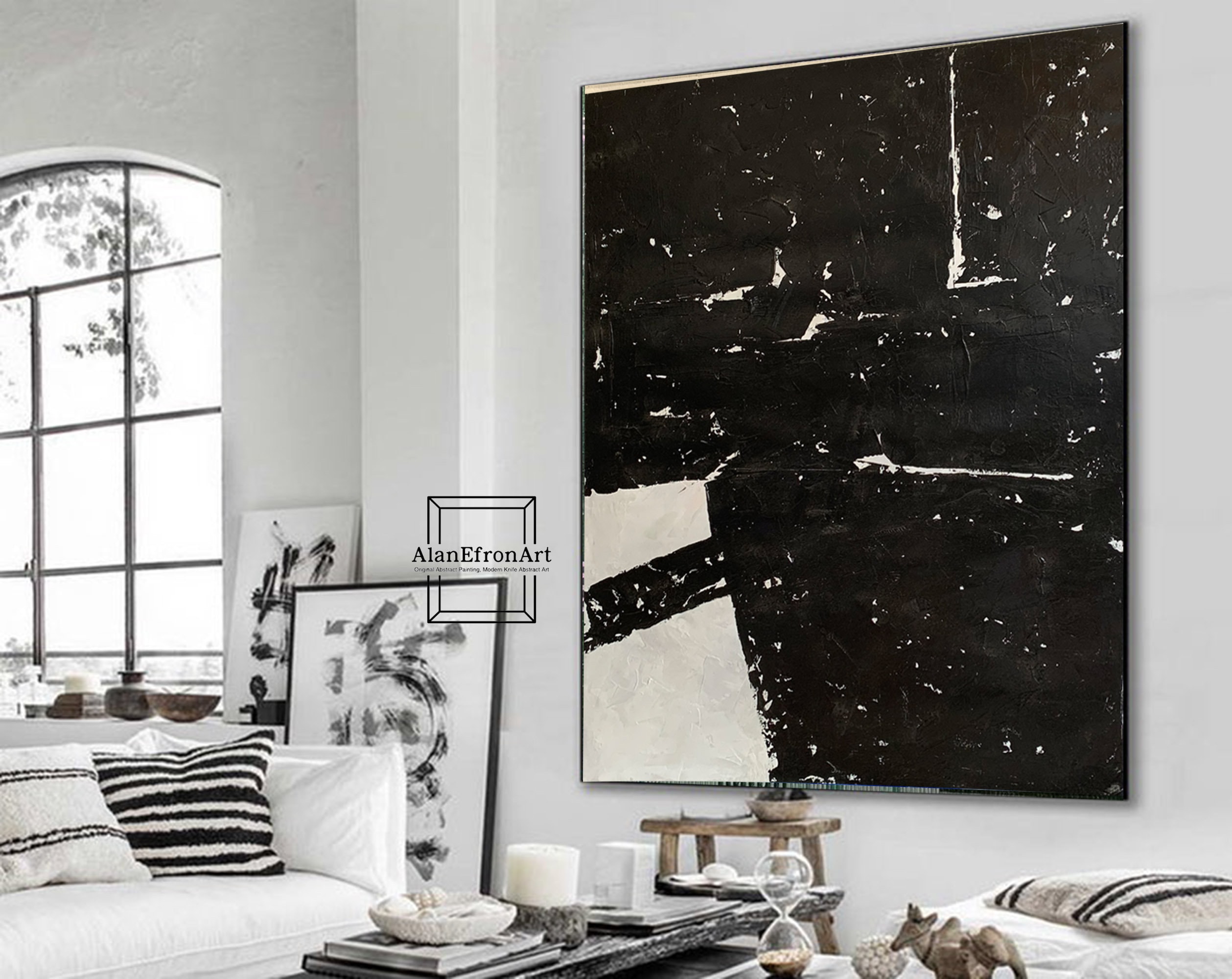 White and Black Painting Minimalist Wall Art Original White and Black