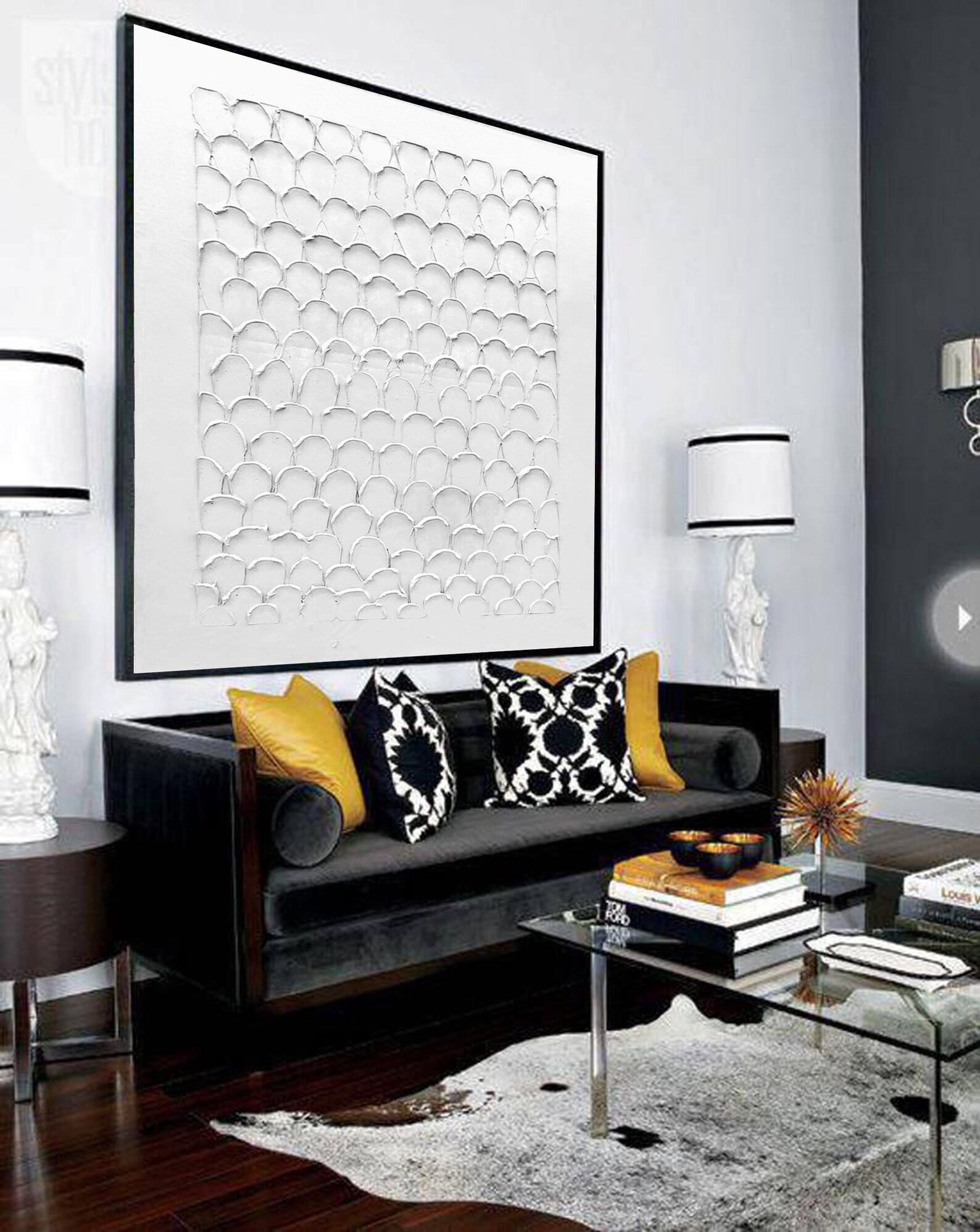 Original abstract painting large canvas wall art white Etsy