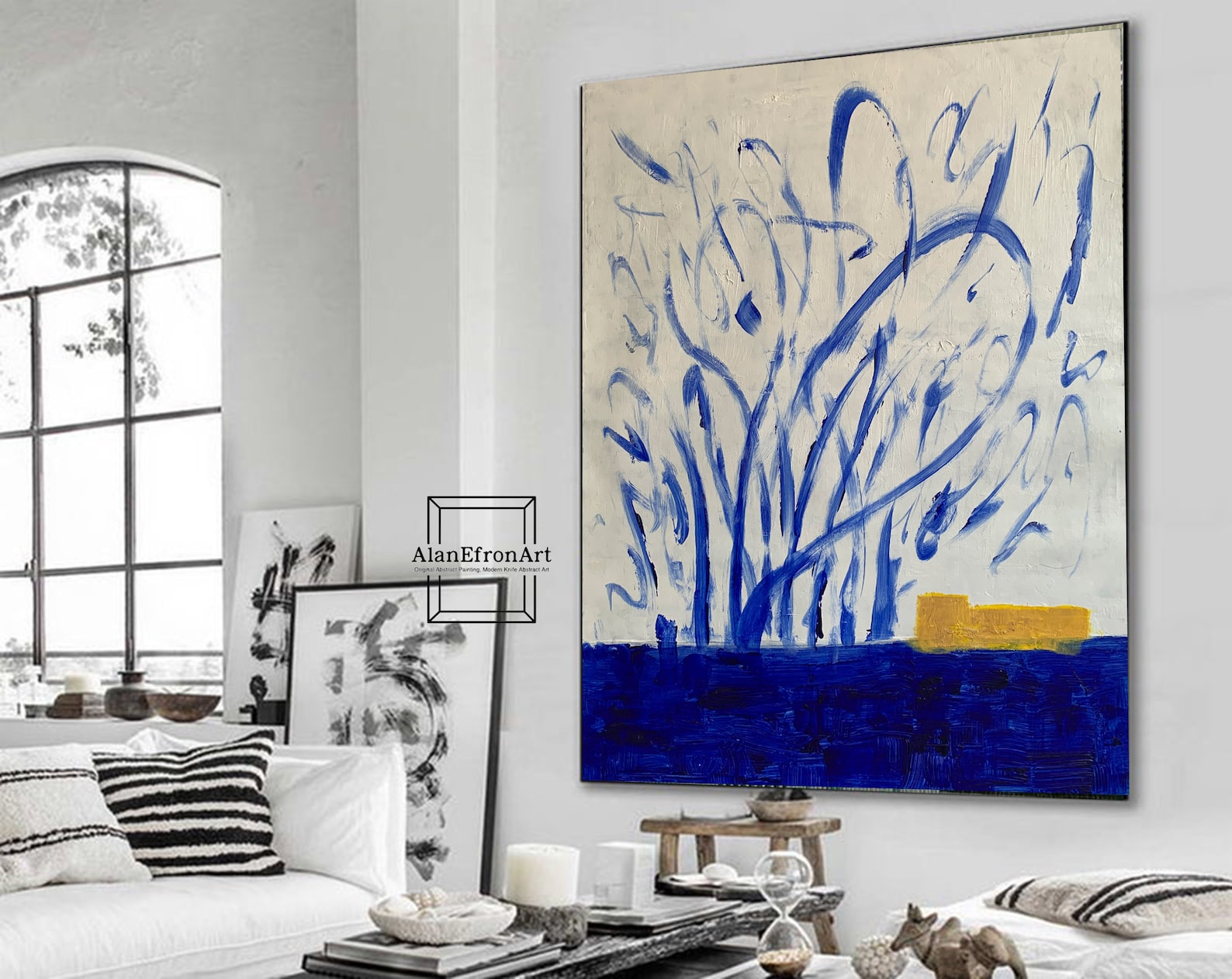 Blue Painting, Large Abstract Blue Painting, White Blue Paintings, XL ...