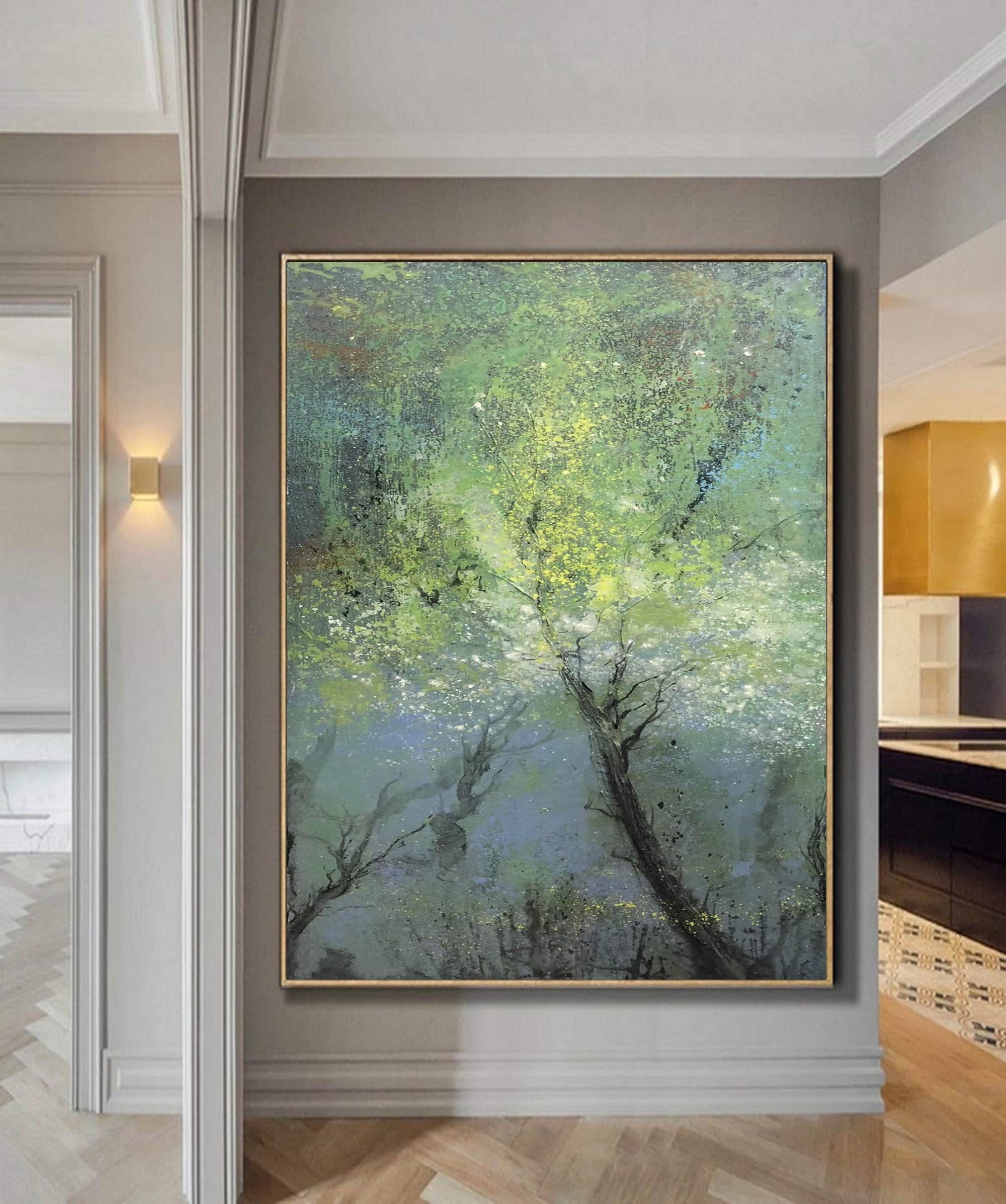 Large Green Abstract Painting Canvas, Original Landscape Tree Art ...