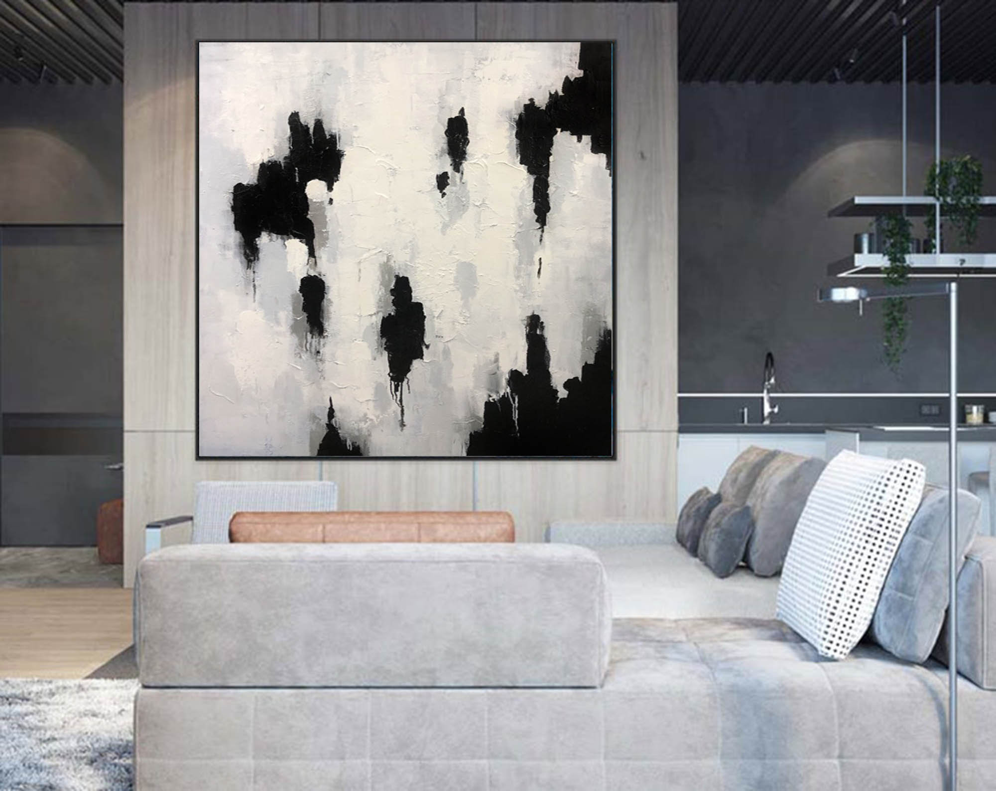 Large Canvas Wall Art, Black and White Painting on Canvas, Original Oil ...