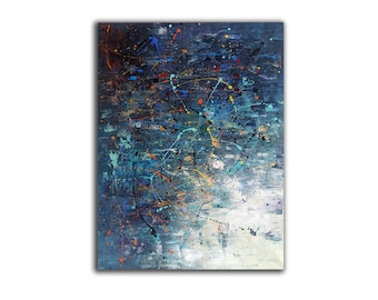 Jackson Pollock canvas painting original fine art blue abstract painting on canvas large wall art contemporary wall art abstract A310