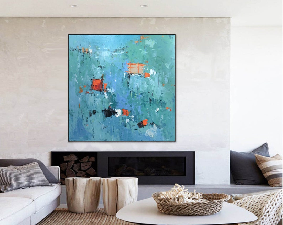 Extra Large Abstract Oil Painting on Canvas – Modern Blue Green Wall ...